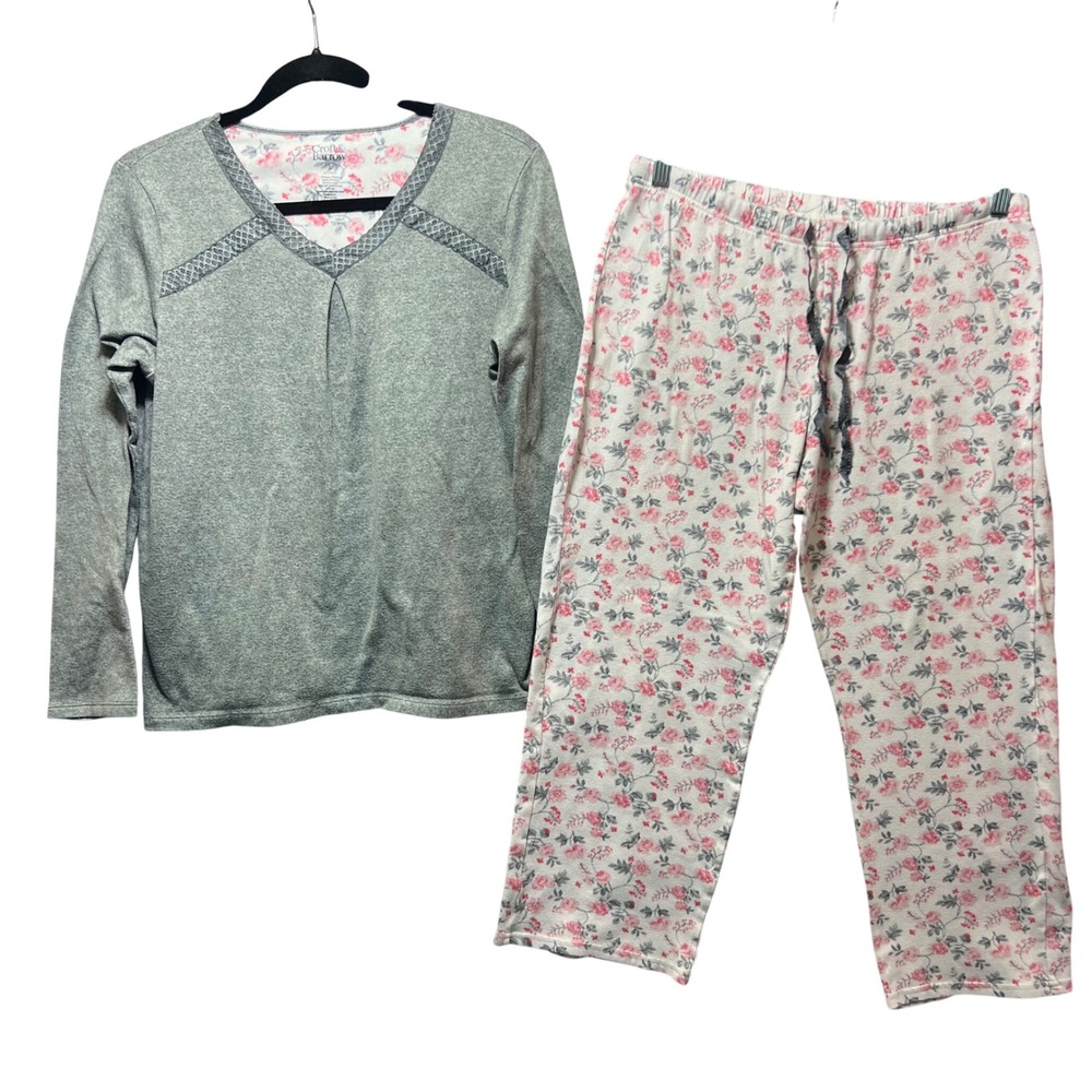 Croft & Barrow Womens Pajama‎ Set Long Sleeve Top Pants Floral Print Size L